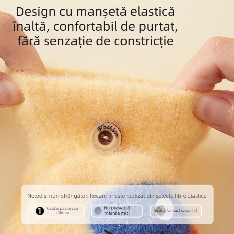 Mănuși de copii pentru scris, cu deget jumătate, tricotate, căptușite cu fleece și groase, unisex, pentru toamnă și iarnă