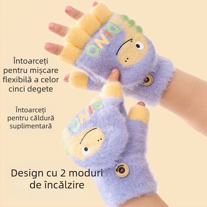 Mănuși de copii pentru scris, cu deget jumătate, tricotate, căptușite cu fleece și groase, unisex, pentru toamnă și iarnă