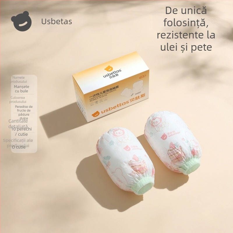 Manșete de unică folosință pentru copii — impermeabile, anti-murdărire, rezistente la ulei; model Cartoon; Beites; pentru copii sub 1 an; materiale: țesătură nețesută, peliculă PE, elastan