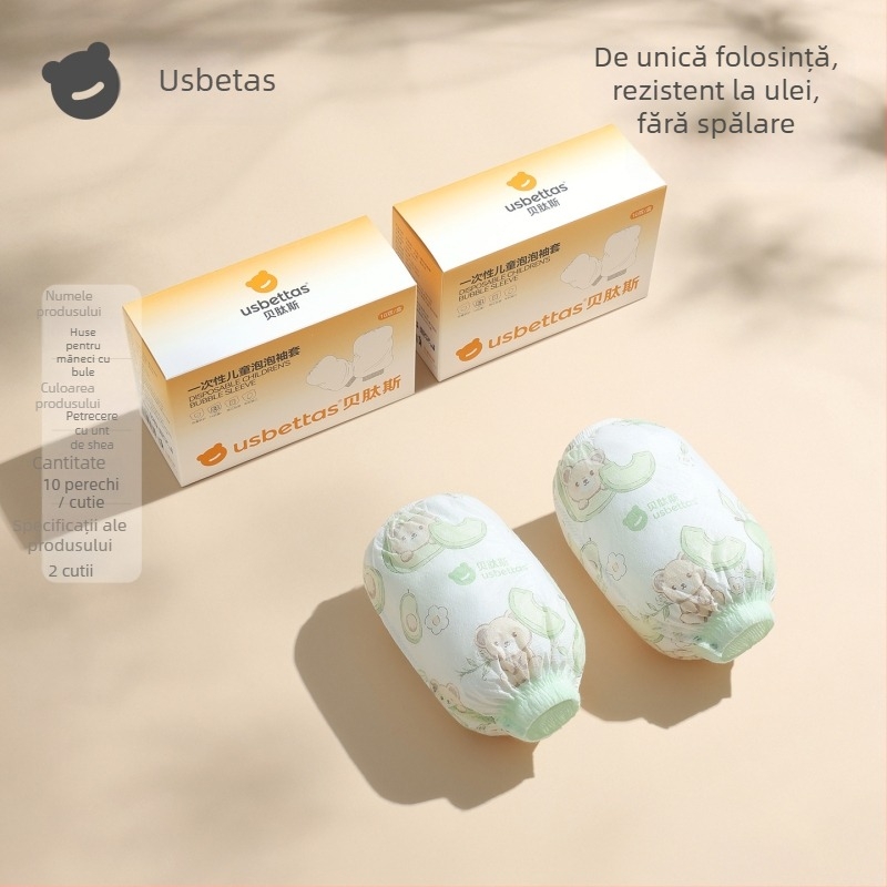 Manșete de unică folosință pentru copii — impermeabile, anti-murdărire, rezistente la ulei; model Cartoon; Beites; pentru copii sub 1 an; materiale: țesătură nețesută, peliculă PE, elastan