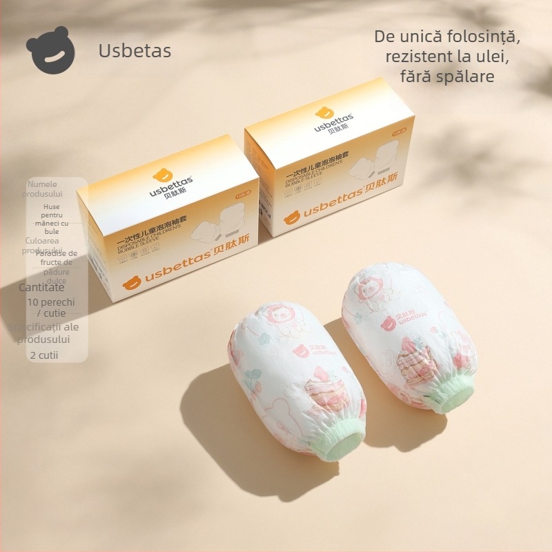 Manșete de unică folosință pentru copii — impermeabile, anti-murdărire, rezistente la ulei; model Cartoon; Beites; pentru copii sub 1 an; materiale: țesătură nețesută, peliculă PE, elastan