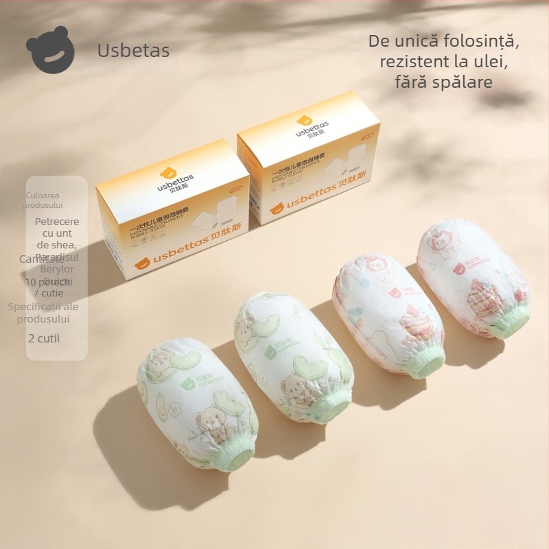 Manșete de unică folosință pentru copii — impermeabile, anti-murdărire, rezistente la ulei; model Cartoon; Beites; pentru copii sub 1 an; materiale: țesătură nețesută, peliculă PE, elastan