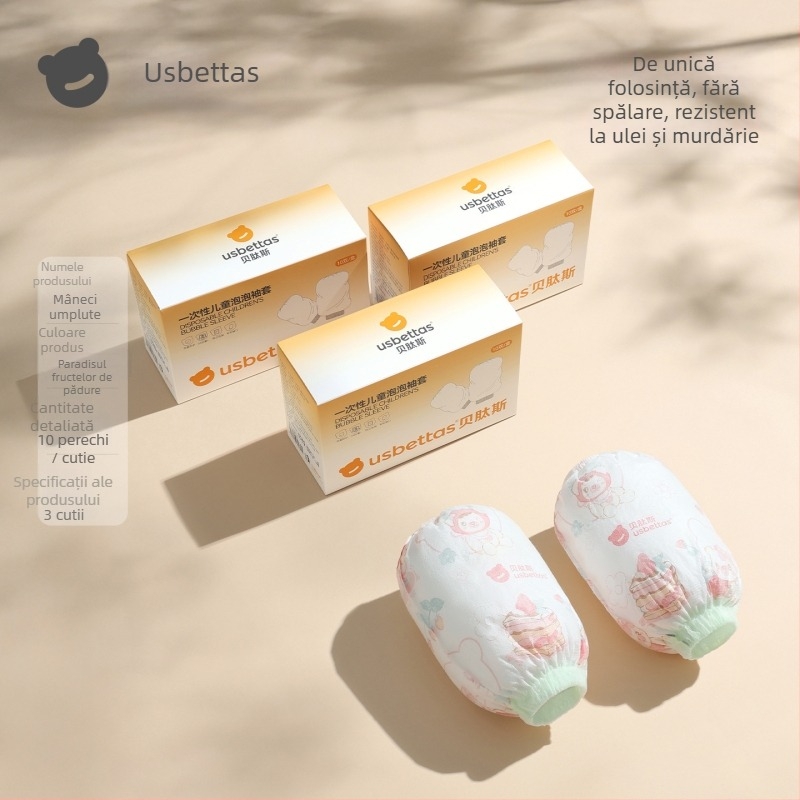 Manșete de unică folosință pentru copii — impermeabile, anti-murdărire, rezistente la ulei; model Cartoon; Beites; pentru copii sub 1 an; materiale: țesătură nețesută, peliculă PE, elastan