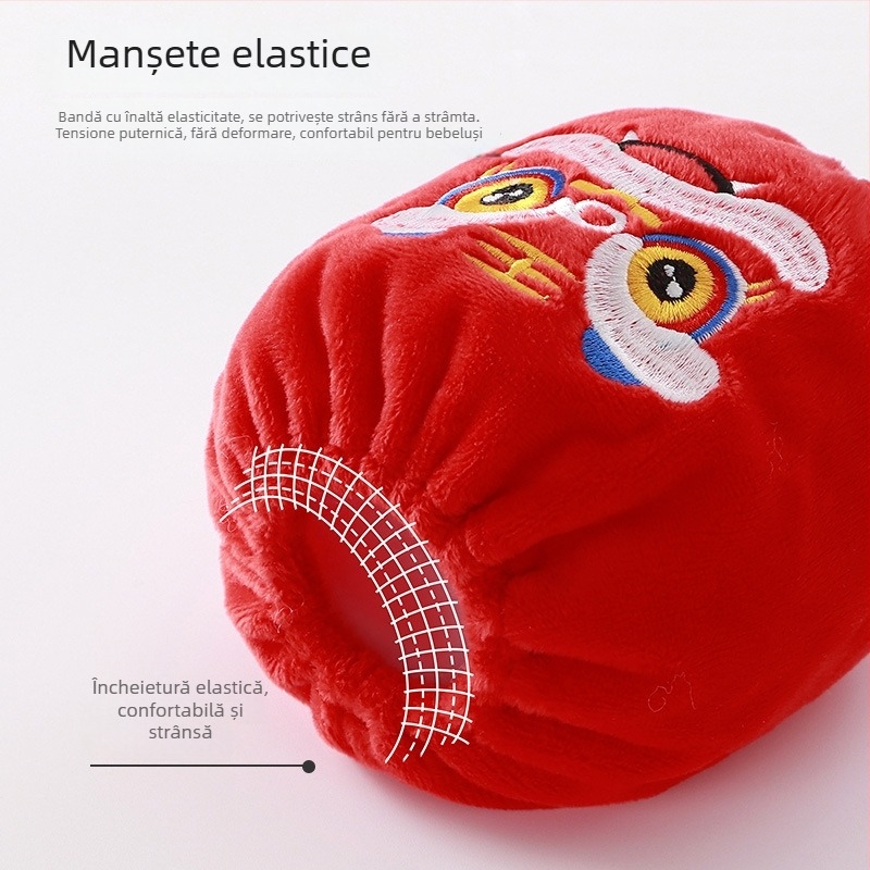 Manșete calde pentru copii în stil chinezesc, broderie cu design desen animat, unisex, material velur cristal, vârste 1–8 ani, toamnă 2024