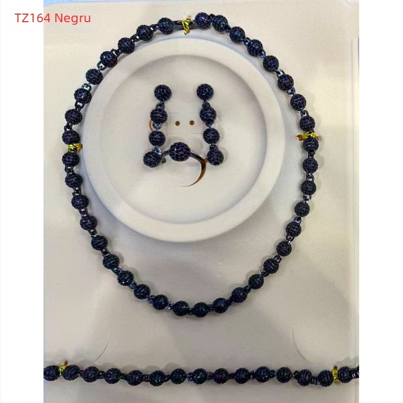 Set de bijuterii din cupru cu zirconiu: colier, cercei, brățară și inel în stil etnic exotic