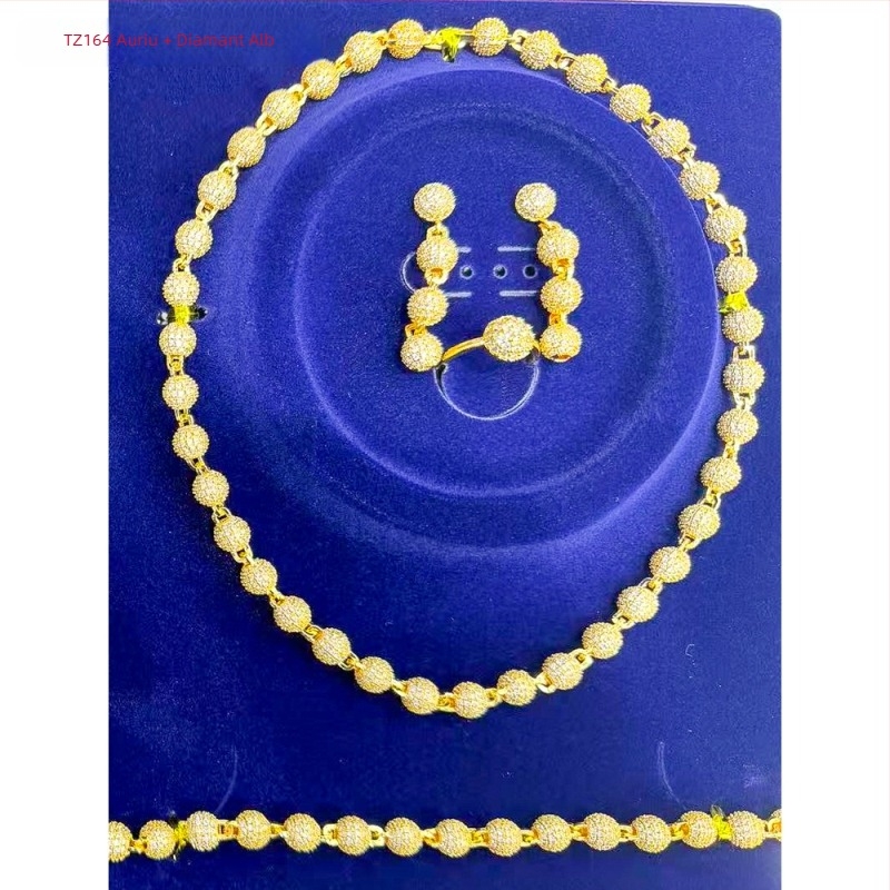 Set de bijuterii din cupru cu zirconiu: colier, cercei, brățară și inel în stil etnic exotic