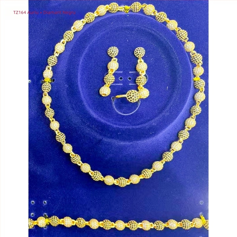 Set de bijuterii din cupru cu zirconiu: colier, cercei, brățară și inel în stil etnic exotic