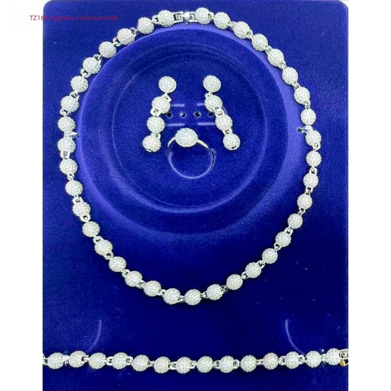 Set de bijuterii din cupru cu zirconiu: colier, cercei, brățară și inel în stil etnic exotic