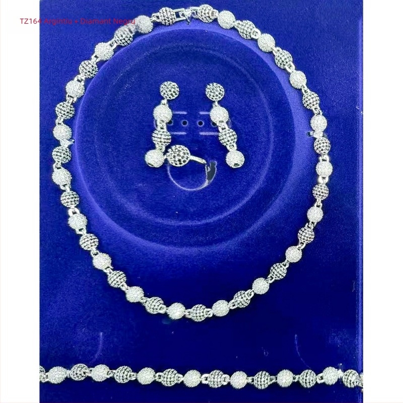 Set de bijuterii din cupru cu zirconiu: colier, cercei, brățară și inel în stil etnic exotic