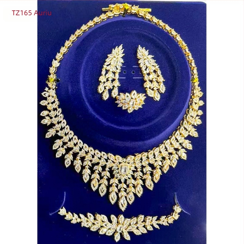 Set de bijuterii din cupru cu zirconiu: colier, cercei, brățară și inel în stil etnic exotic