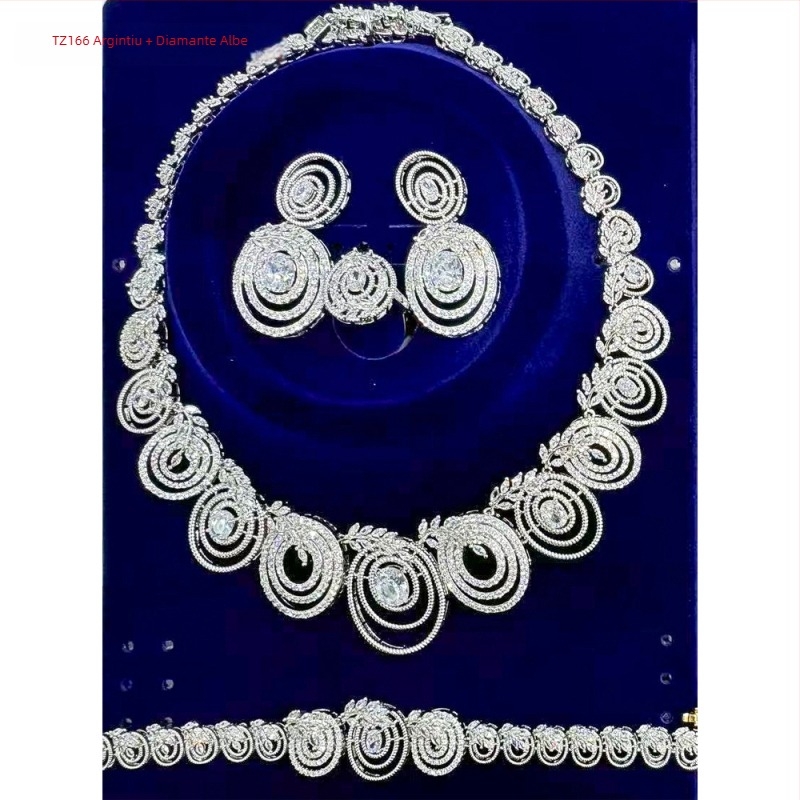 Set de bijuterii din cupru cu zirconiu: colier, cercei, brățară și inel în stil etnic exotic