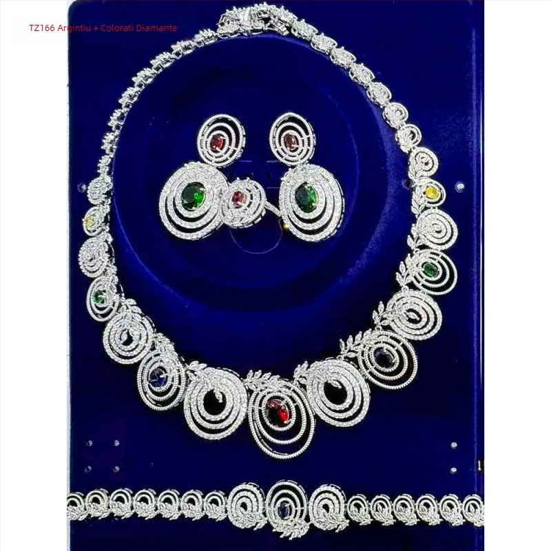 Set de bijuterii din cupru cu zirconiu: colier, cercei, brățară și inel în stil etnic exotic