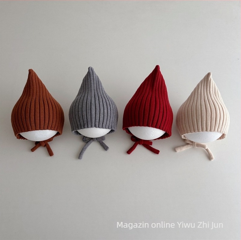 Șapcă tricotată pentru bebeluși, cu vârf ascuțit și șiret de fixare, protecție pentru urechi; caldă și rezistentă la vânt, pentru iarnă, 6–12 luni
