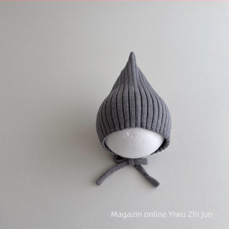 Șapcă tricotată pentru bebeluși, cu vârf ascuțit și șiret de fixare, protecție pentru urechi; caldă și rezistentă la vânt, pentru iarnă, 6–12 luni