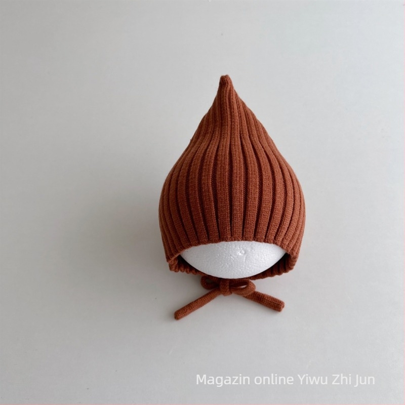 Șapcă tricotată pentru bebeluși, cu vârf ascuțit și șiret de fixare, protecție pentru urechi; caldă și rezistentă la vânt, pentru iarnă, 6–12 luni
