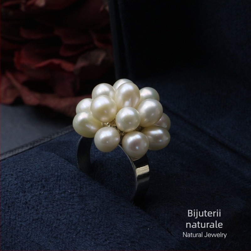 Cercei cu perle naturale de apă dulce, sferă floral împletită manual, bijuterii în stil popcorn