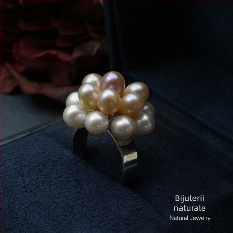 Cercei cu perle naturale de apă dulce, sferă floral împletită manual, bijuterii în stil popcorn