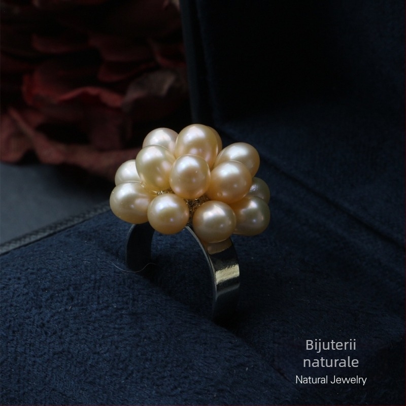 Cercei cu perle naturale de apă dulce, sferă floral împletită manual, bijuterii în stil popcorn