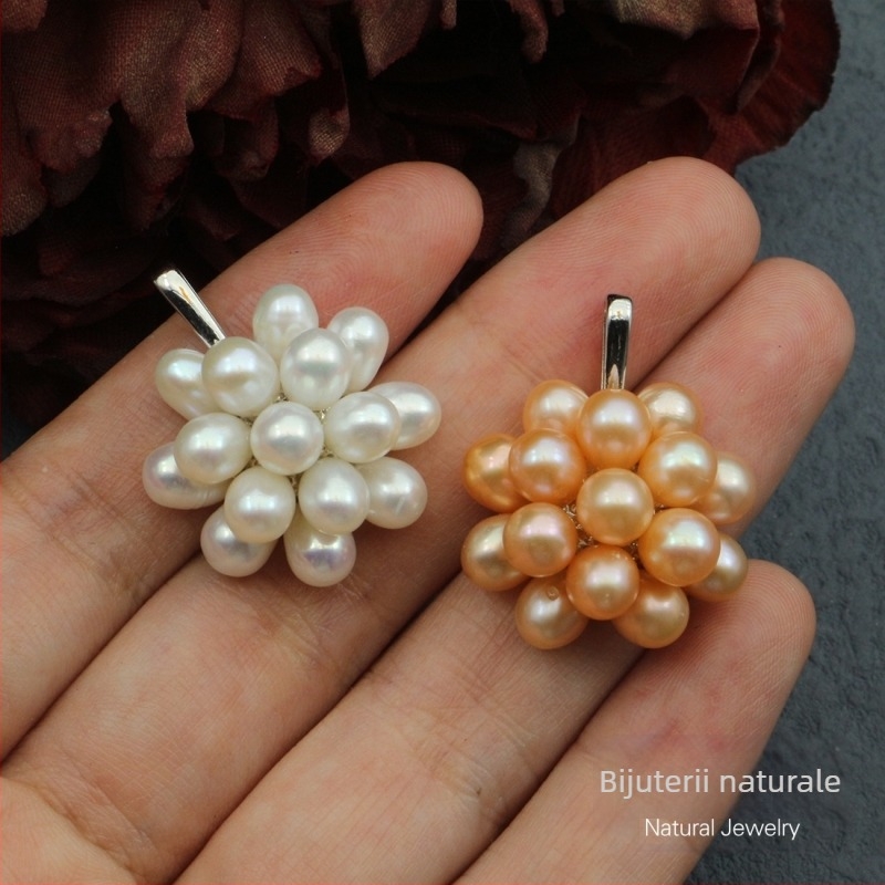 Cercei cu perle naturale de apă dulce, sferă floral împletită manual, bijuterii în stil popcorn