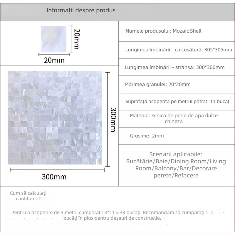 Mozaic cu scoică autoadeziv pentru perete interior — model puzzle, impermeabil, suprafață lucioasă (Material: Scoică; Model: Puzzle; Scop special: Rezistent la apă; Spațiu aplicabil: Perete interior; Suprafață: Lucioasă)
