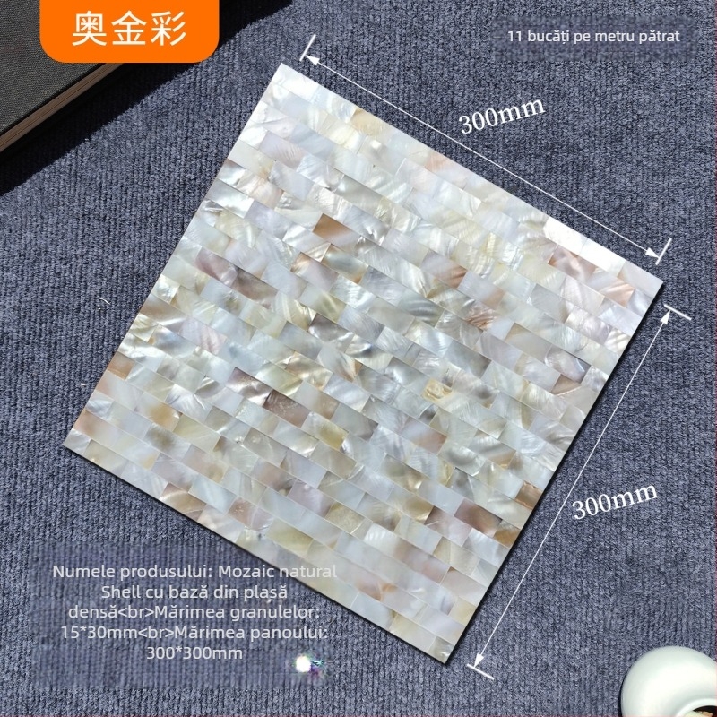 Mozaic cu scoică autoadeziv pentru perete interior — model puzzle, impermeabil, suprafață lucioasă (Material: Scoică; Model: Puzzle; Scop special: Rezistent la apă; Spațiu aplicabil: Perete interior; Suprafață: Lucioasă)