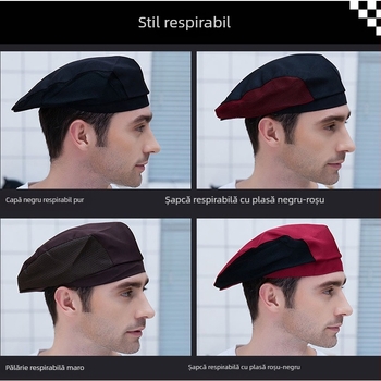 Beret de bucătărie de vară cu plasă respirabilă, poliester, logo imprimat, șapcă de lucru pentru catering