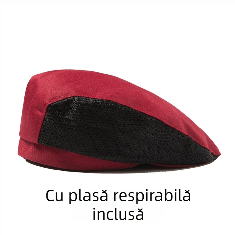 Beret de bucătărie de vară cu plasă respirabilă, poliester, logo imprimat, șapcă de lucru pentru catering