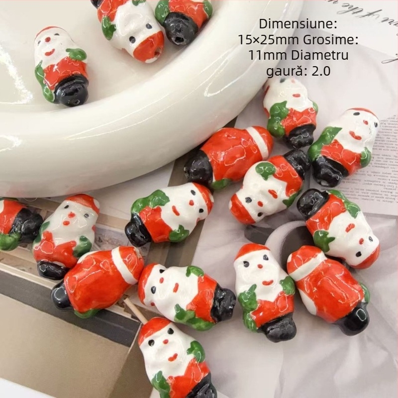 Accesorii pentru cercei – Mărgele ceramice pentru bijuterii DIY – Serie de Crăciun, mărgele brodate, model nobil, stil proaspăt și dulce, Primăvara 2025