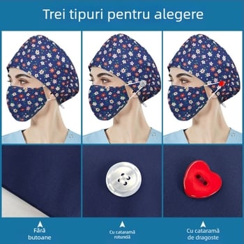 Șapcă chirurgicală din bumbac imprimată, cu bandă elastică, pentru assistente și medici, cu model desen animat