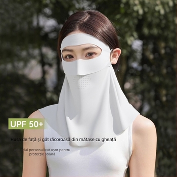 Meetsunny mască de protecție solară pentru gât și față, cu plasă Ice Silk, respirabilă, protecție UV, uscare rapidă, stil șal