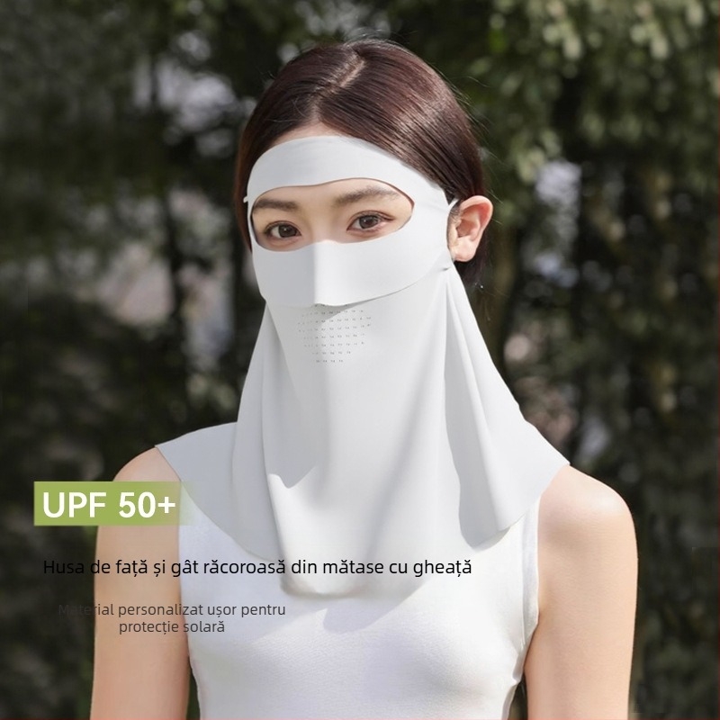 Meetsunny mască de protecție solară pentru gât și față, cu plasă Ice Silk, respirabilă, protecție UV, uscare rapidă, stil șal