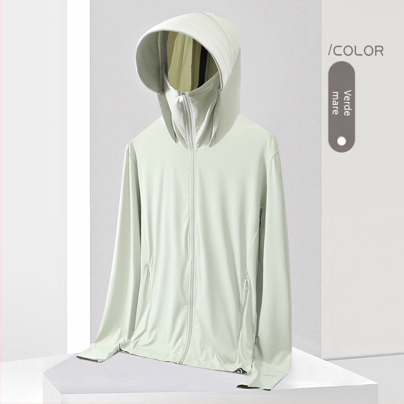 Tricou cu glugă UV UPF50+, Ice Silk, uscare rapidă, respirabil, 87% nailon / 13% spandex, unisex top outdoor de vară
