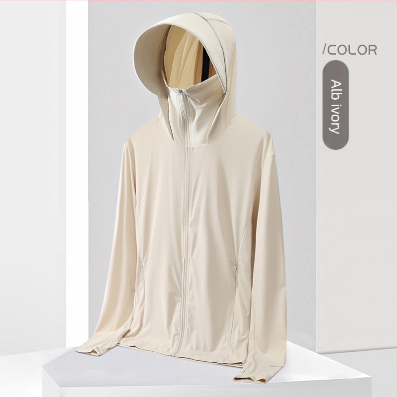 Tricou cu glugă UV UPF50+, Ice Silk, uscare rapidă, respirabil, 87% nailon / 13% spandex, unisex top outdoor de vară