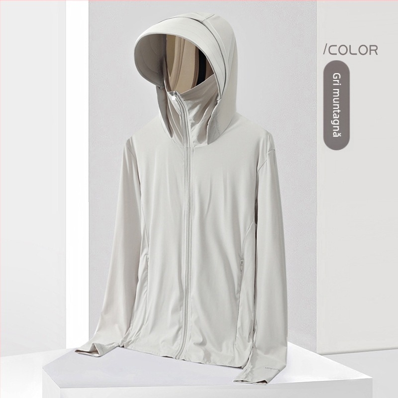 Tricou cu glugă UV UPF50+, Ice Silk, uscare rapidă, respirabil, 87% nailon / 13% spandex, unisex top outdoor de vară