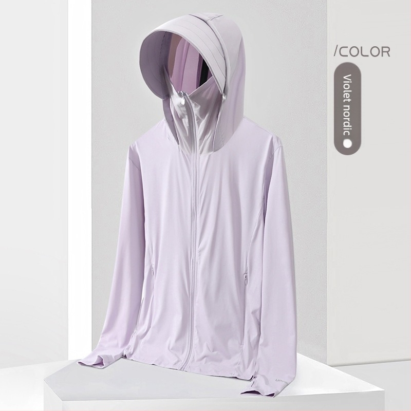 Tricou cu glugă UV UPF50+, Ice Silk, uscare rapidă, respirabil, 87% nailon / 13% spandex, unisex top outdoor de vară