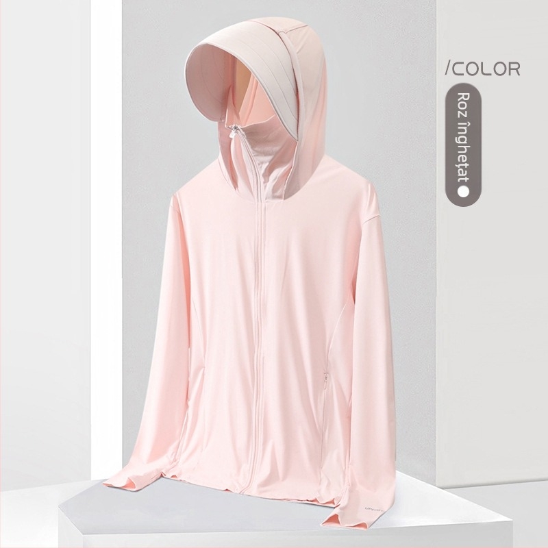 Tricou cu glugă UV UPF50+, Ice Silk, uscare rapidă, respirabil, 87% nailon / 13% spandex, unisex top outdoor de vară
