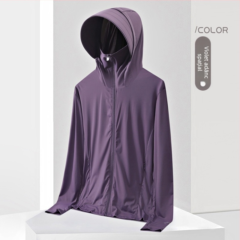 Tricou cu glugă UV UPF50+, Ice Silk, uscare rapidă, respirabil, 87% nailon / 13% spandex, unisex top outdoor de vară