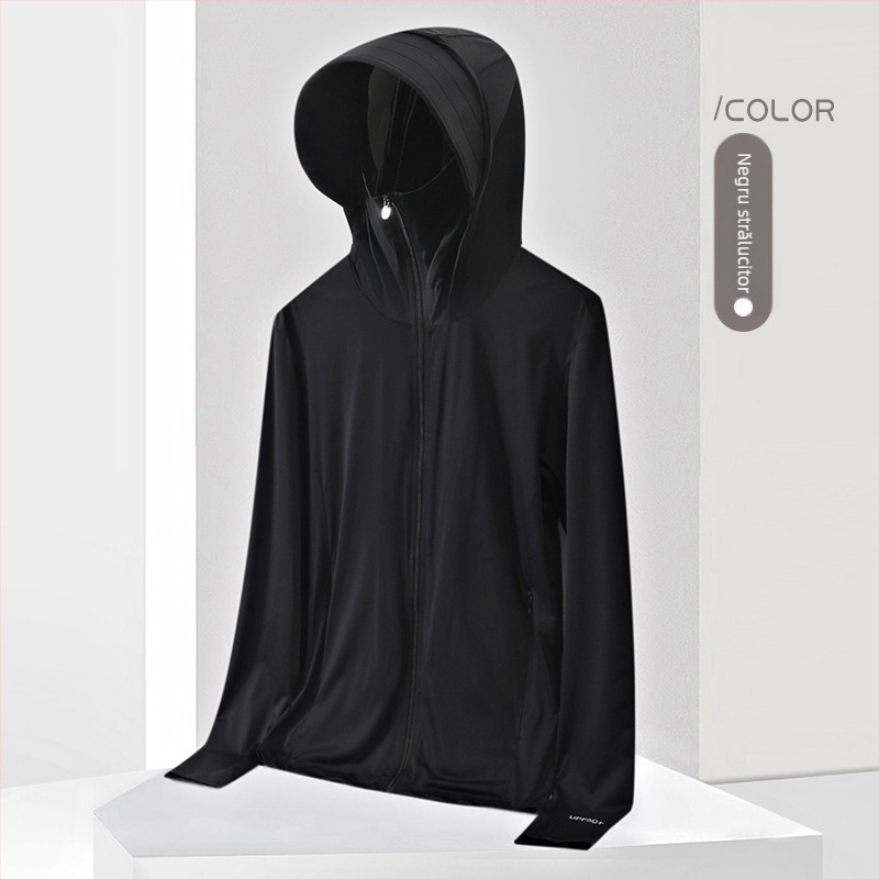 Tricou cu glugă UV UPF50+, Ice Silk, uscare rapidă, respirabil, 87% nailon / 13% spandex, unisex top outdoor de vară