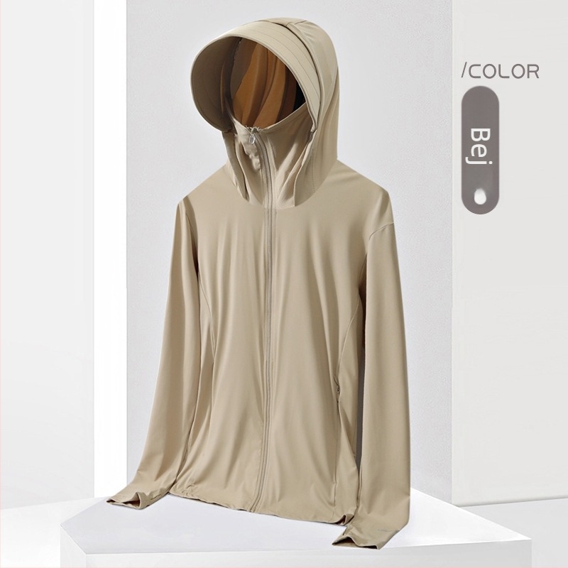 Tricou cu glugă UV UPF50+, Ice Silk, uscare rapidă, respirabil, 87% nailon / 13% spandex, unisex top outdoor de vară