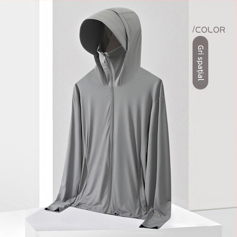 Tricou cu glugă UV UPF50+, Ice Silk, uscare rapidă, respirabil, 87% nailon / 13% spandex, unisex top outdoor de vară