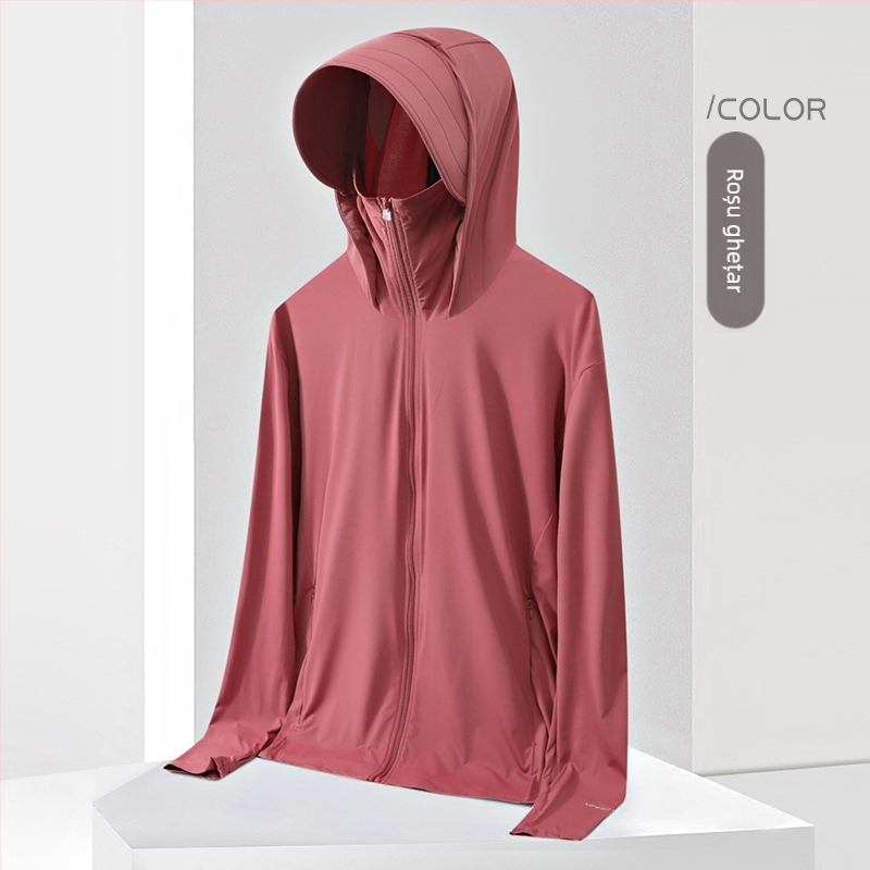 Tricou cu glugă UV UPF50+, Ice Silk, uscare rapidă, respirabil, 87% nailon / 13% spandex, unisex top outdoor de vară