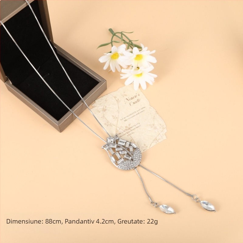 Stil coreean: Colier lung pentru pulover, cu motiv floral, lanț din aliaj cu bile, model în carouri