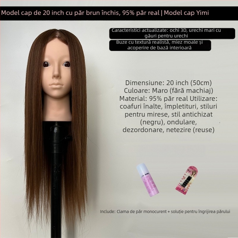 Model de cap XY-004 pentru practică în coafură, păr din amestec, păr lung drept cu breton plat sau înclinat, lungime mediu-lung