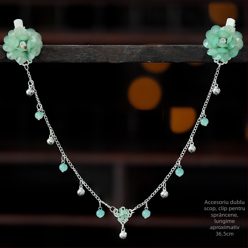 Ornament pentru frunte în stil Hanfu, aliaj, accesorii vintage pentru păr cu floare de camelia, tricotat manual, cod A355, origine Jinhua