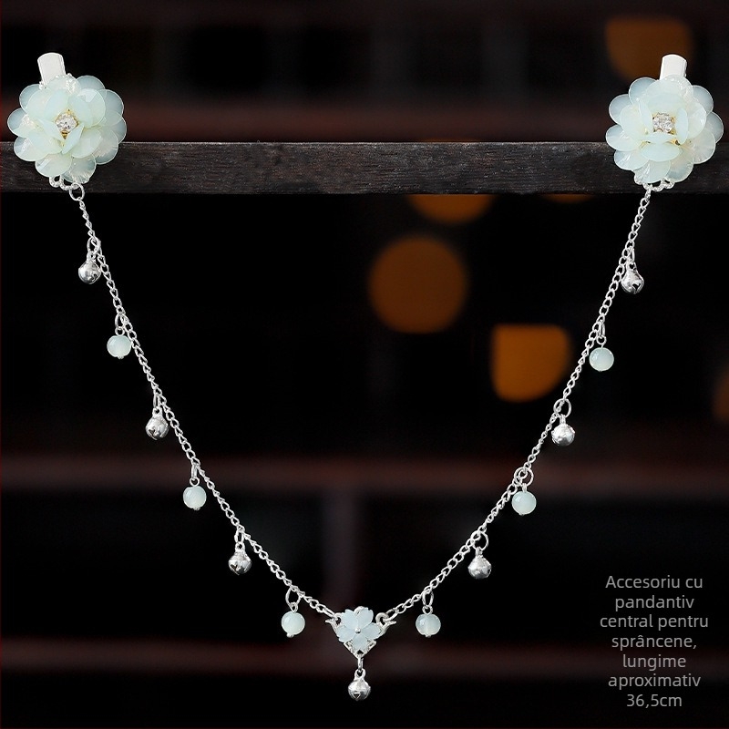 Ornament pentru frunte în stil Hanfu, aliaj, accesorii vintage pentru păr cu floare de camelia, tricotat manual, cod A355, origine Jinhua