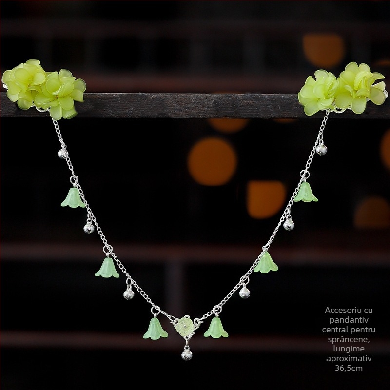 Ornament pentru frunte în stil Hanfu, aliaj, accesorii vintage pentru păr cu floare de camelia, tricotat manual, cod A355, origine Jinhua