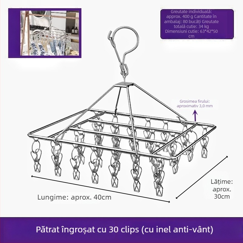 Clip de uscare din oțel inoxidabil, model YDX-FX30, pachet de 100 bucăți, pentru lenjerie, pantaloni și șosete