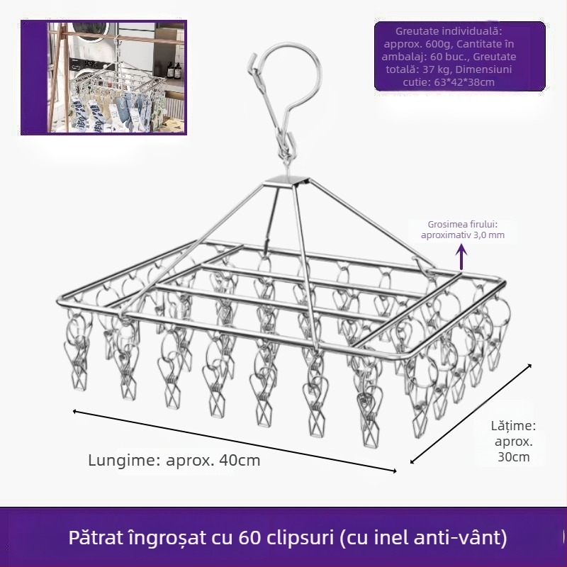 Clip de uscare din oțel inoxidabil, model YDX-FX30, pachet de 100 bucăți, pentru lenjerie, pantaloni și șosete