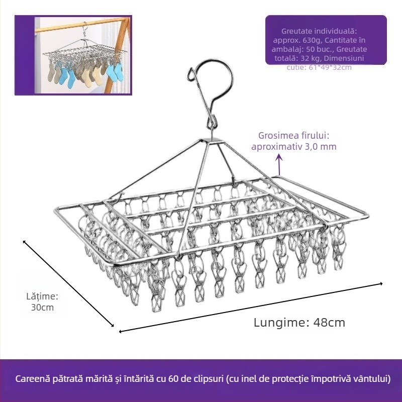 Clip de uscare din oțel inoxidabil, model YDX-FX30, pachet de 100 bucăți, pentru lenjerie, pantaloni și șosete