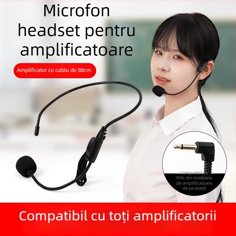 Microfon cu fir pentru profesori, microfon de conferință pentru prelegeri și transmisiuni live, cu bobină în mișcare, fără baterie